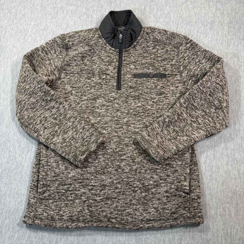 Eddie Bauer Sweater Mens Small Gray Mixed Knit Quarter Zip Outdoor Fleece Jacket